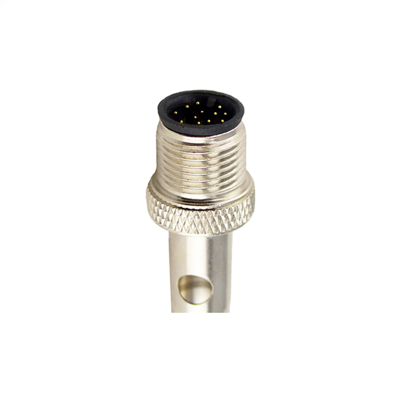 M12 12pins A code male moldable connector with shielded,short,for right angle cable,brass with nickel plated screw